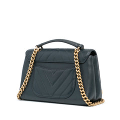 Chevron Sheepskin Stitched Chain Top Handle Flap