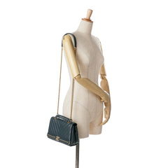 Chevron Sheepskin Stitched Chain Top Handle Flap