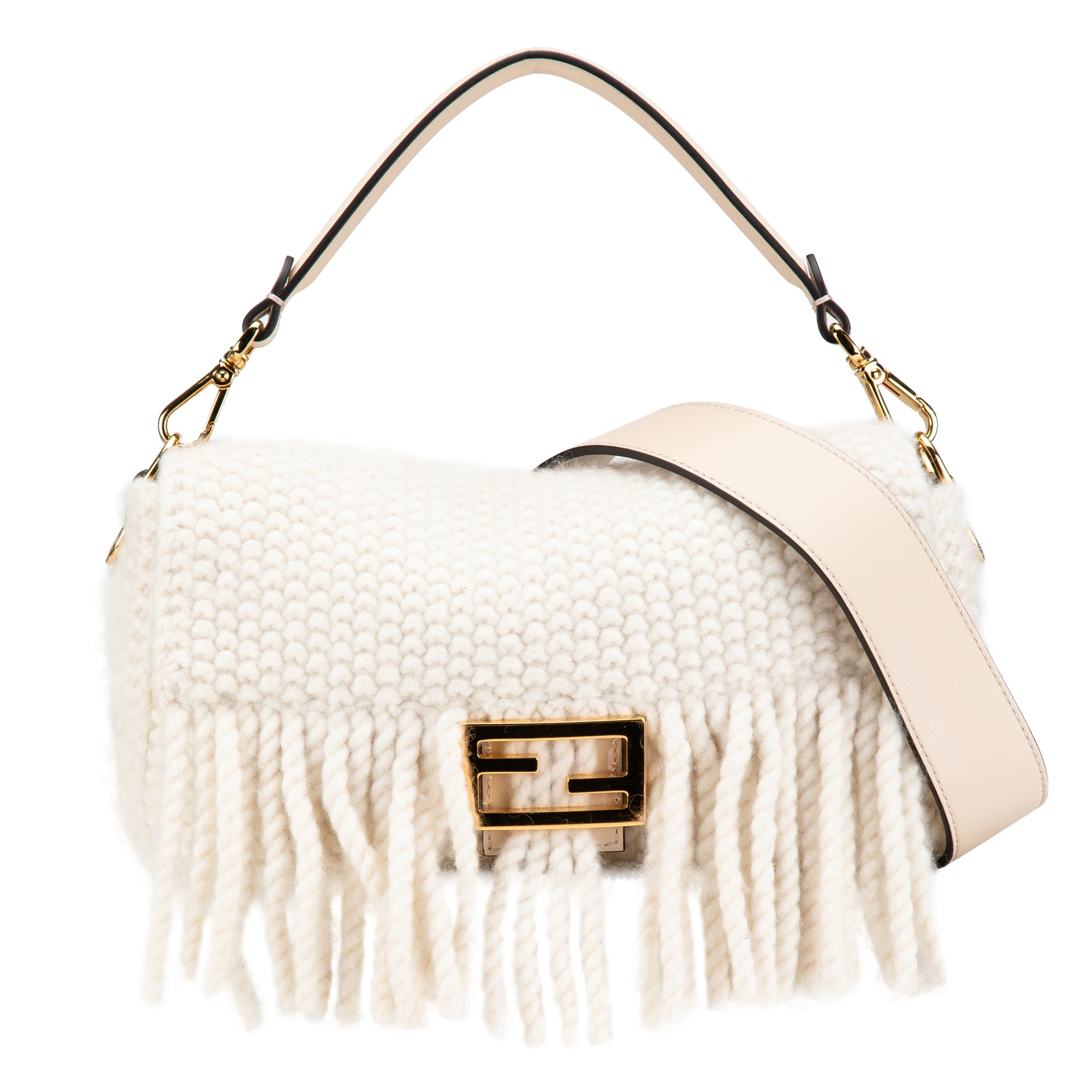 Knitted Wool Fringe Baguette Satchel