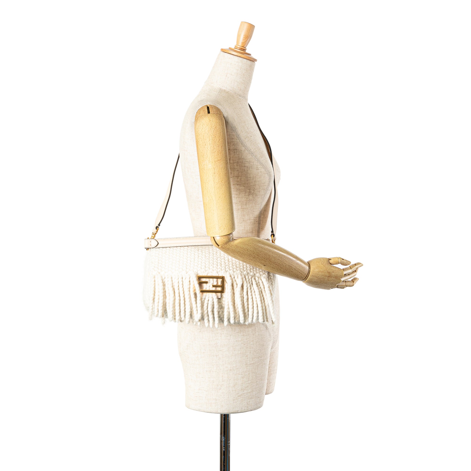 Knitted Wool Fringe Baguette Satchel