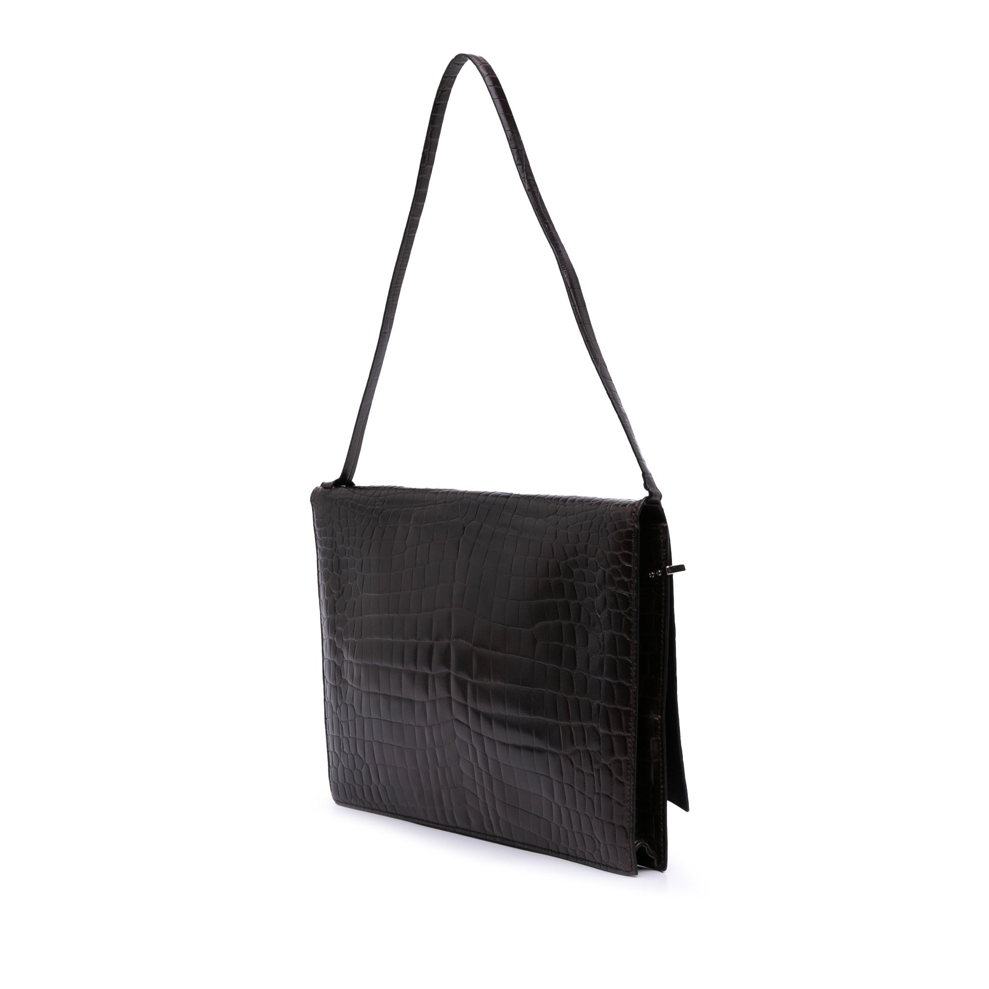 Croc Embossed Leather Broadway Envelope Shoulder Bag