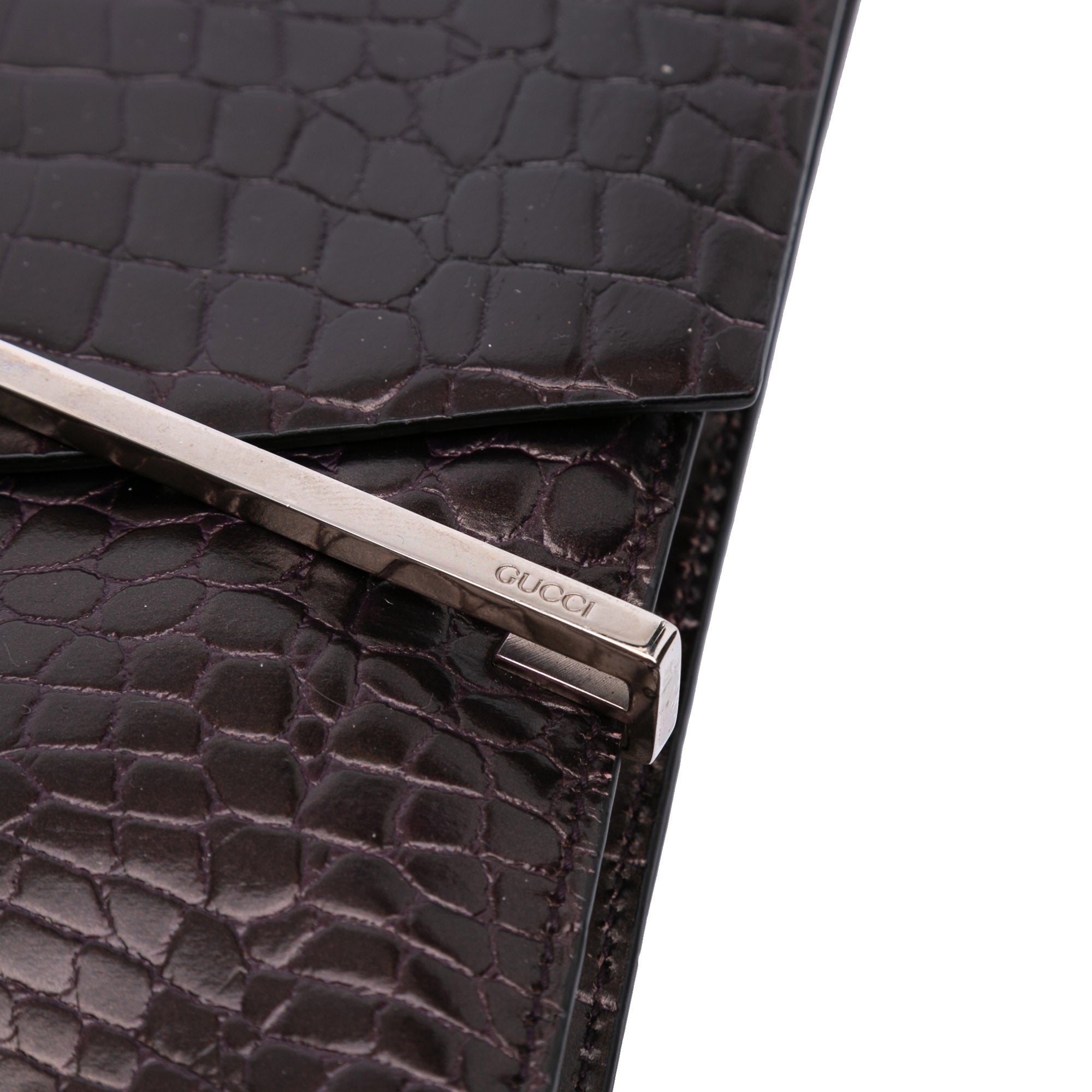 Croc Embossed Leather Broadway Envelope Shoulder Bag