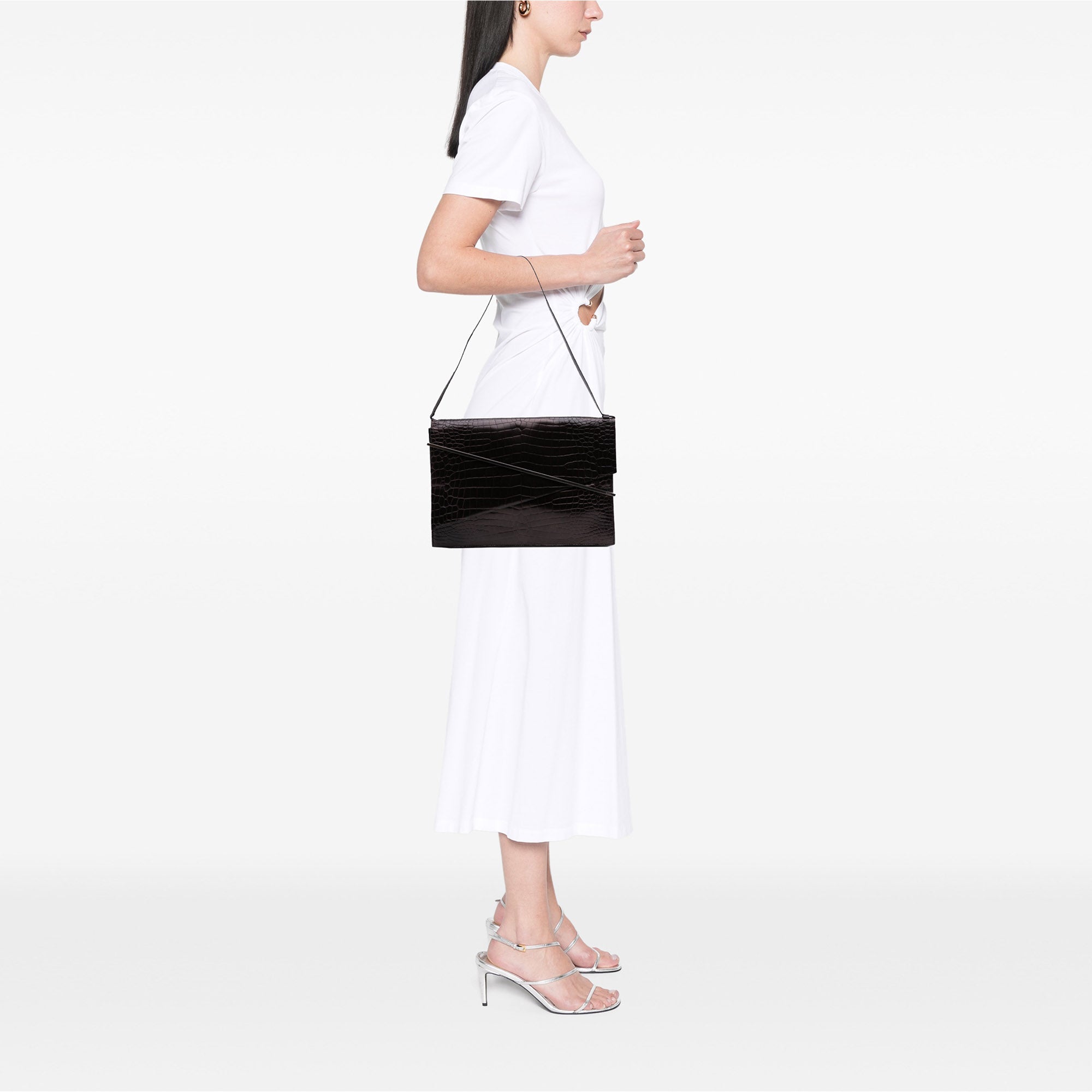 Croc Embossed Leather Broadway Envelope Shoulder Bag