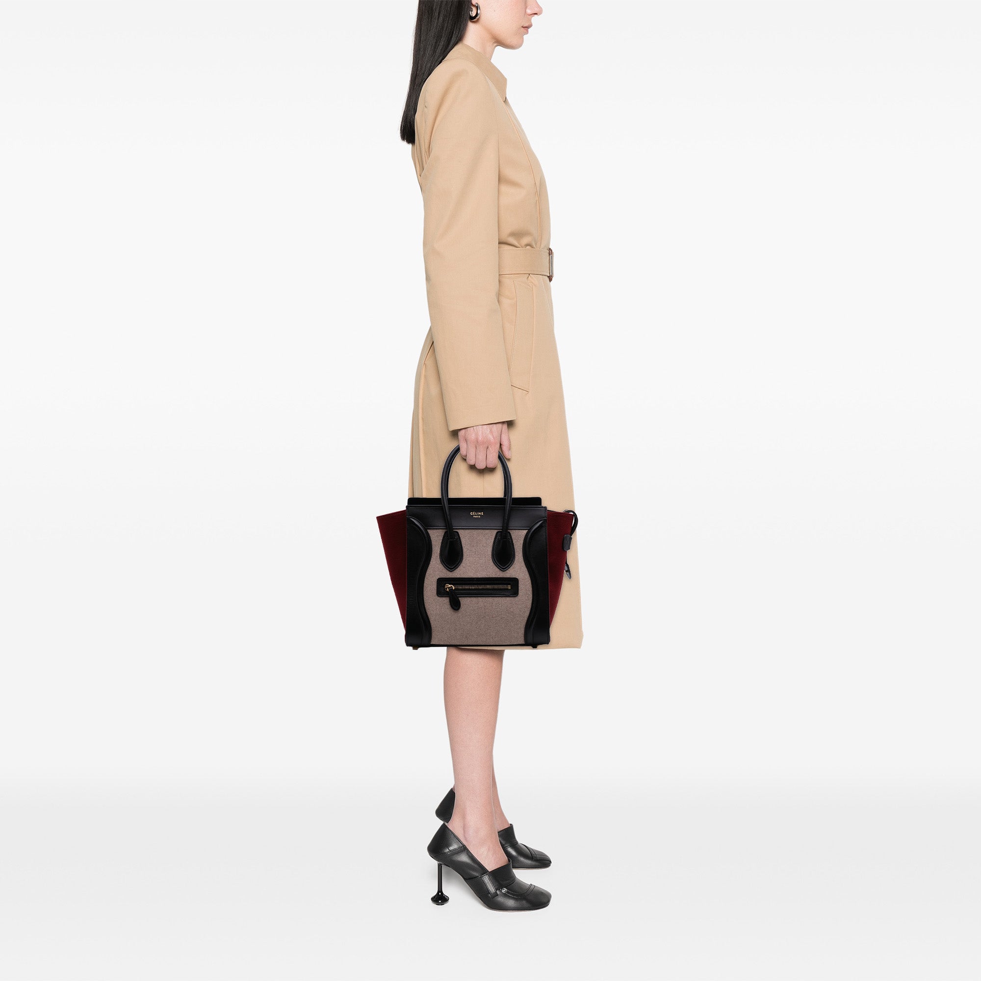 Micro Tricolor Felt Wool and Calfskin Luggage Tote