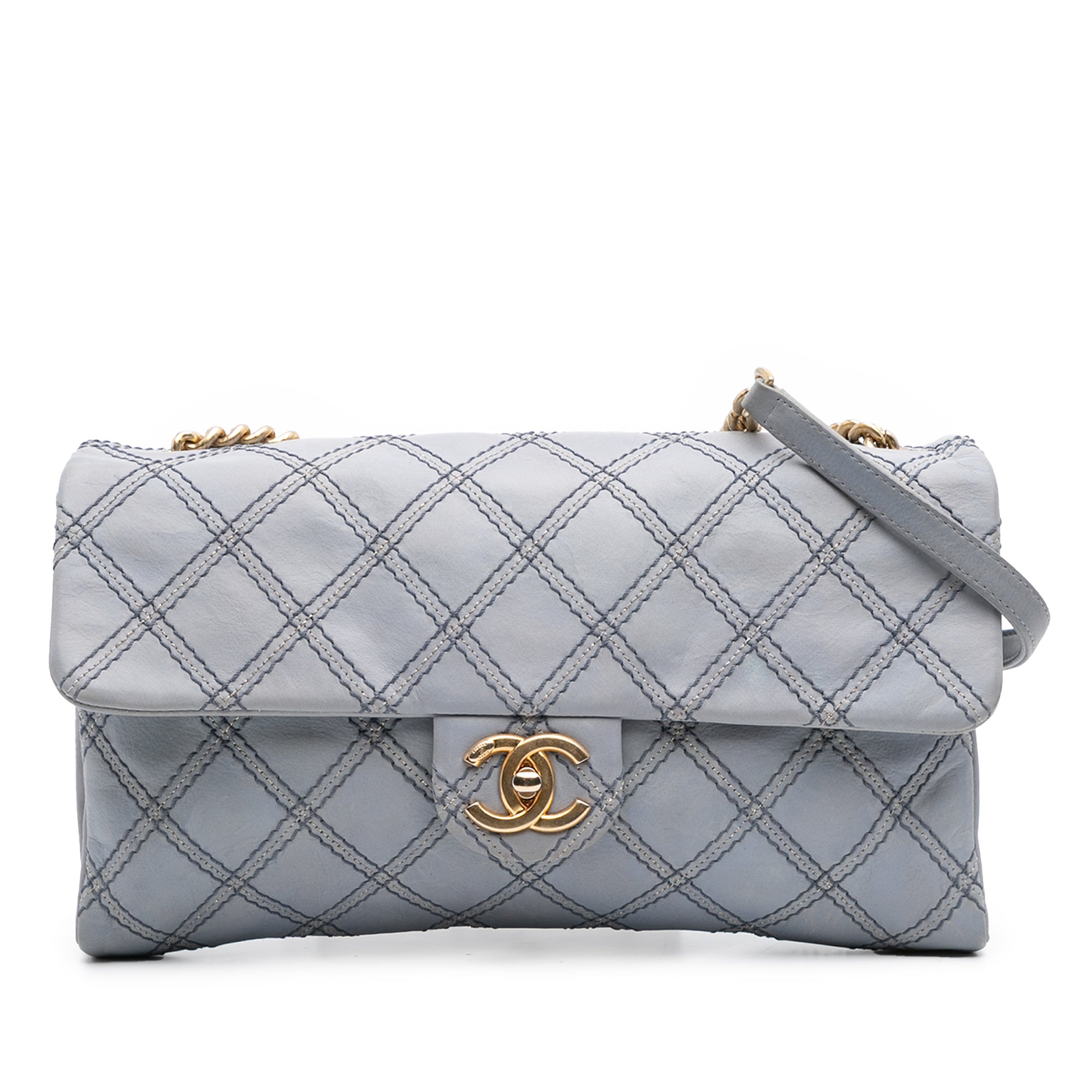 Jumbo Quilted Calfskin Triple Stitched Flap