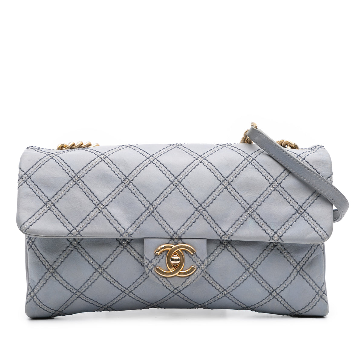 Jumbo Quilted Calfskin Triple Stitched Flap