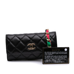 CC Quilted Shiny Lambskin Ribbon Long Clutch on Chain