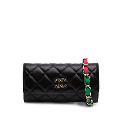 CC Quilted Shiny Lambskin Ribbon Long Clutch on Chain