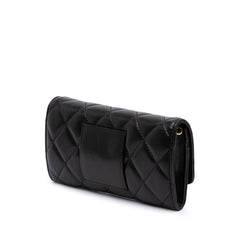 CC Quilted Shiny Lambskin Ribbon Long Clutch on Chain