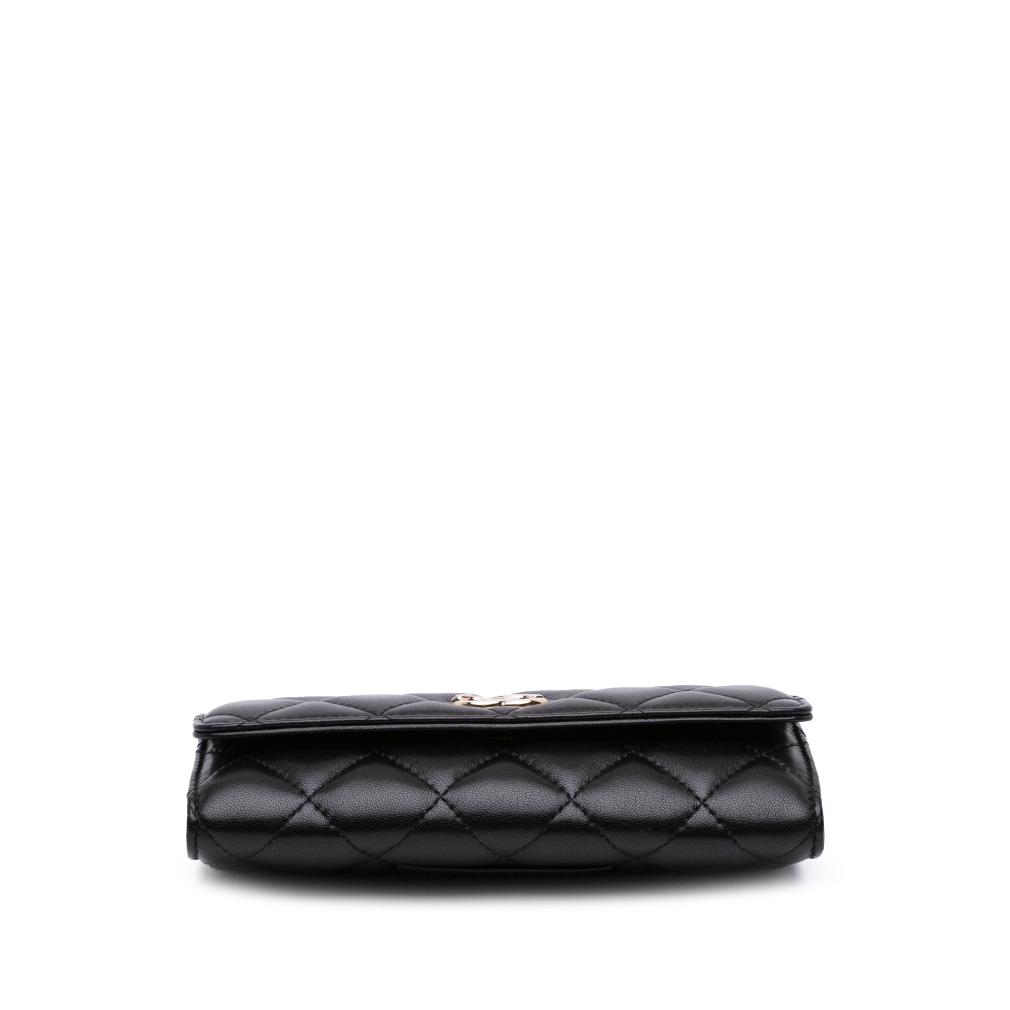 CC Quilted Shiny Lambskin Ribbon Long Clutch on Chain