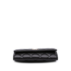 CC Quilted Shiny Lambskin Ribbon Long Clutch on Chain