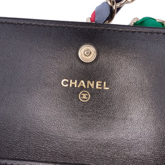 CC Quilted Shiny Lambskin Ribbon Long Clutch on Chain