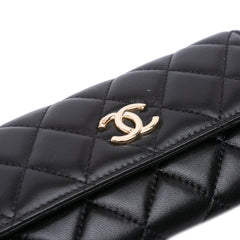 CC Quilted Shiny Lambskin Ribbon Long Clutch on Chain