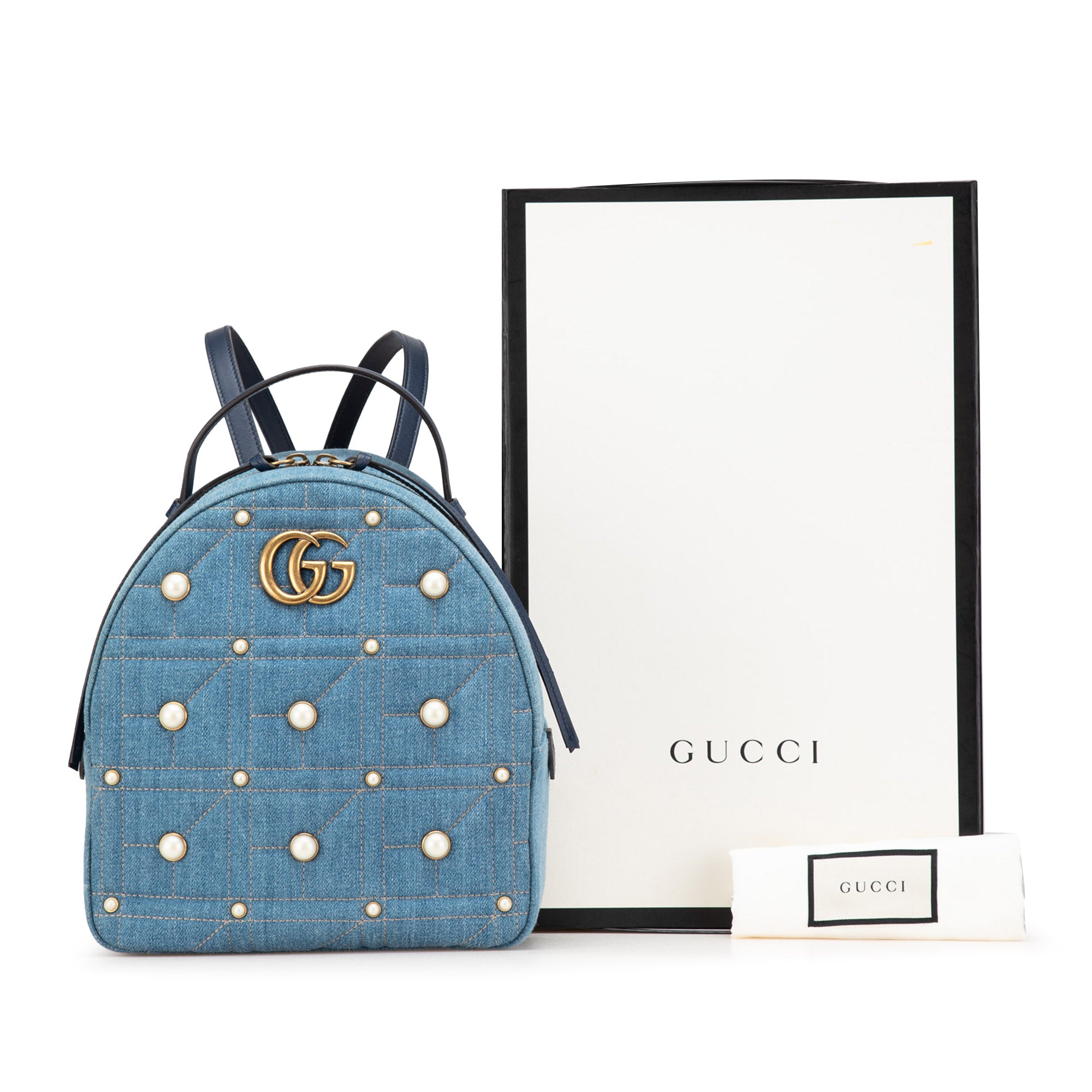 Small GG Marmont Pearl Denim Backpack