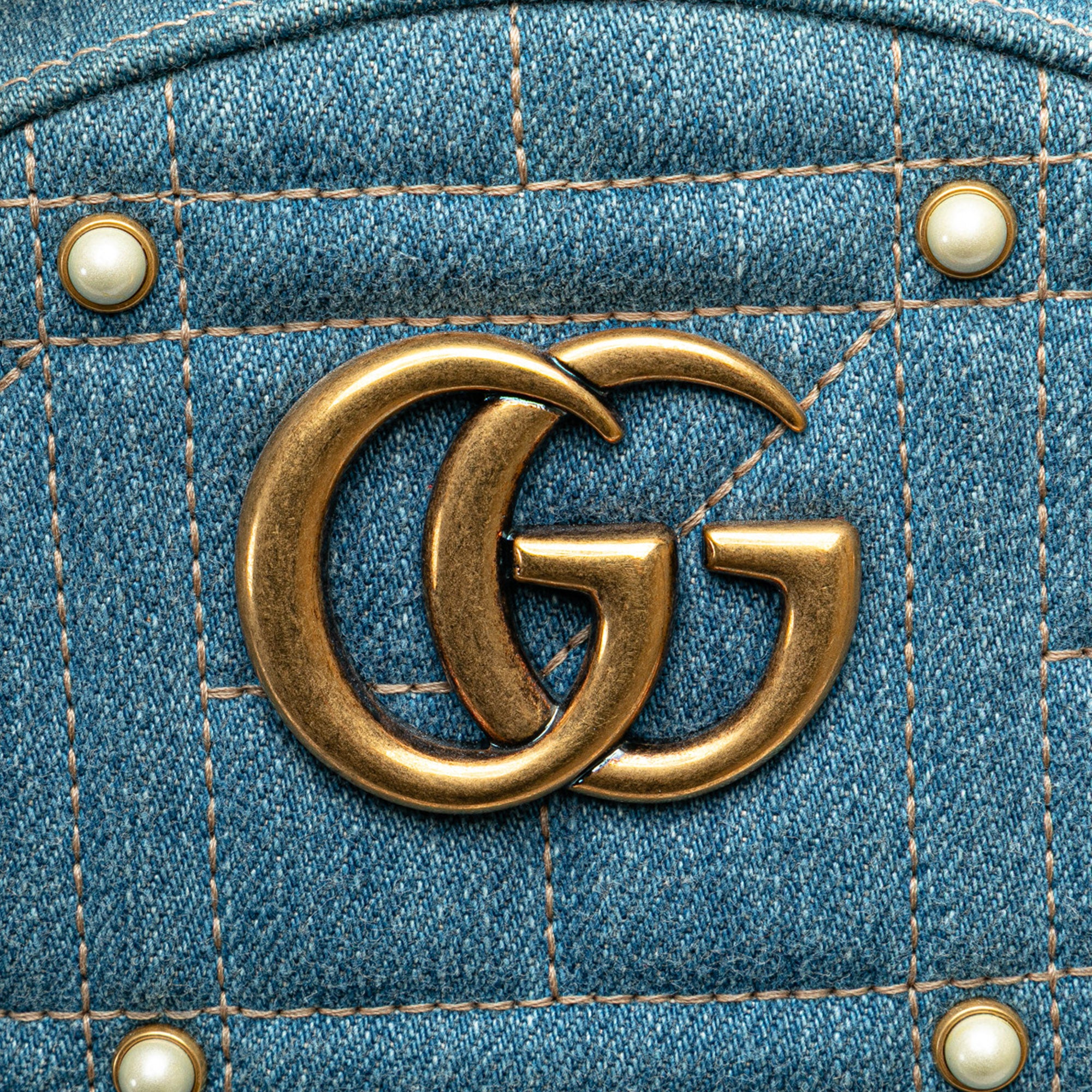 Small GG Marmont Pearl Denim Backpack