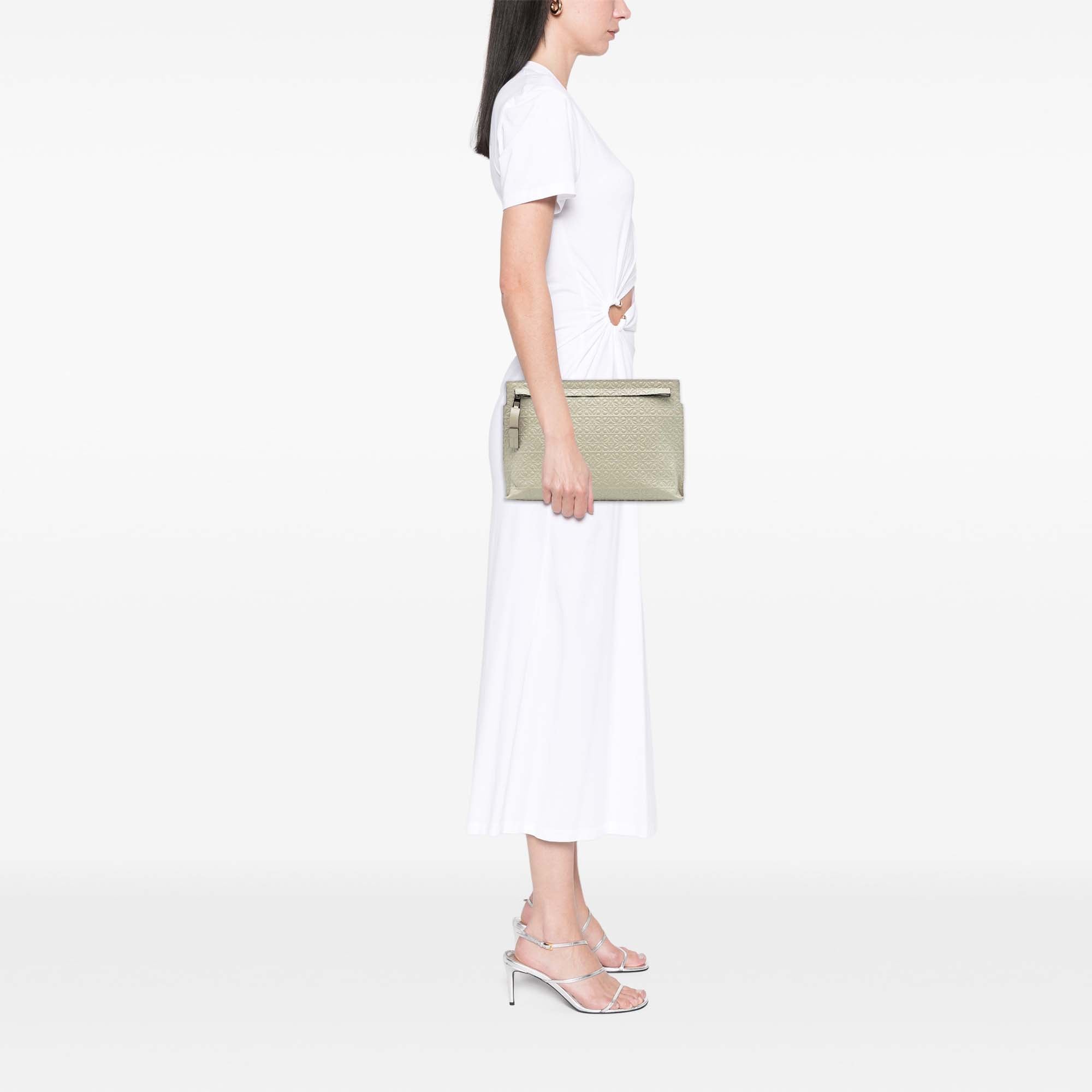 Embossed Leather Anagram Repeat T Clutch