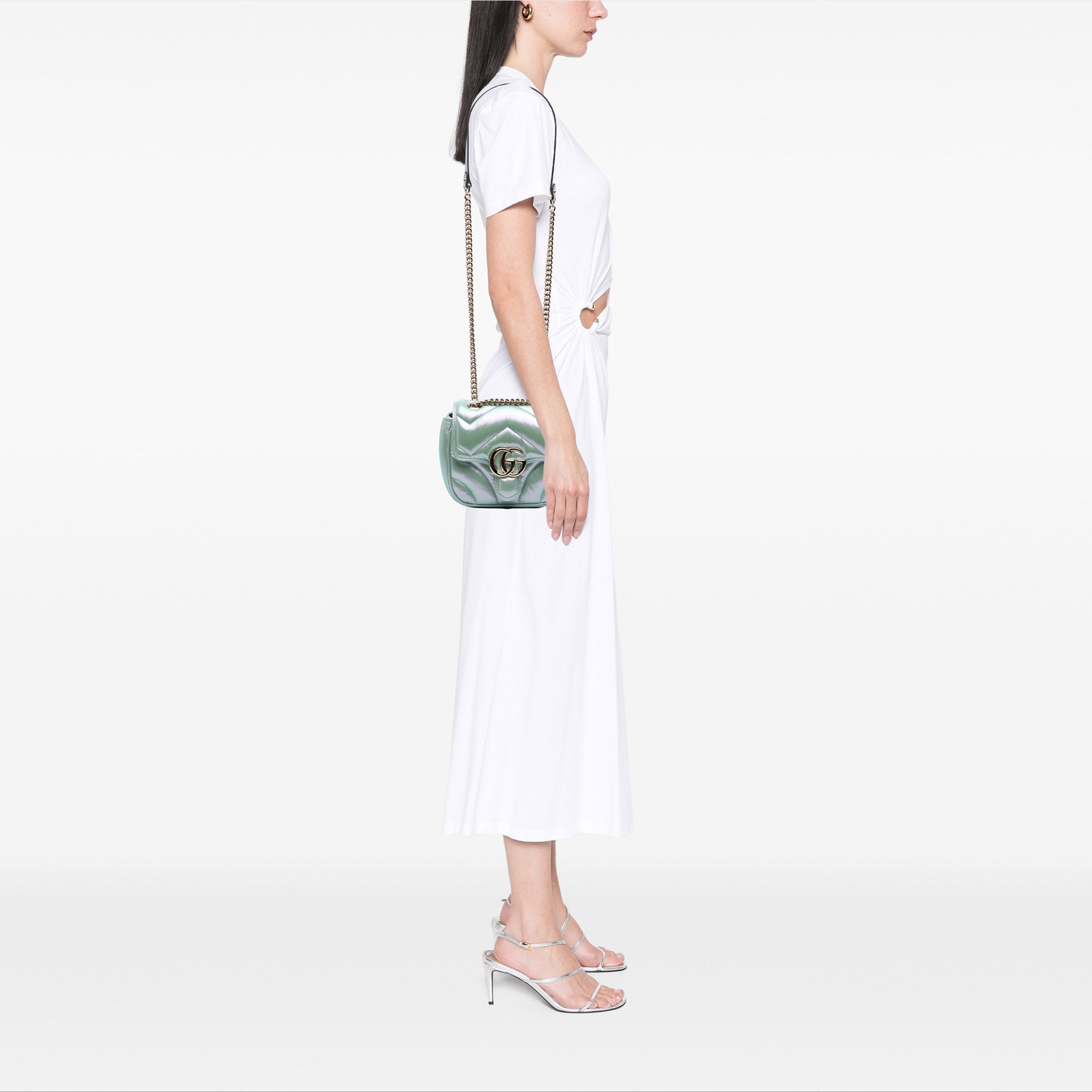 Mini GG Marmont Matelasse Iridescent Leather Flap Crossbody