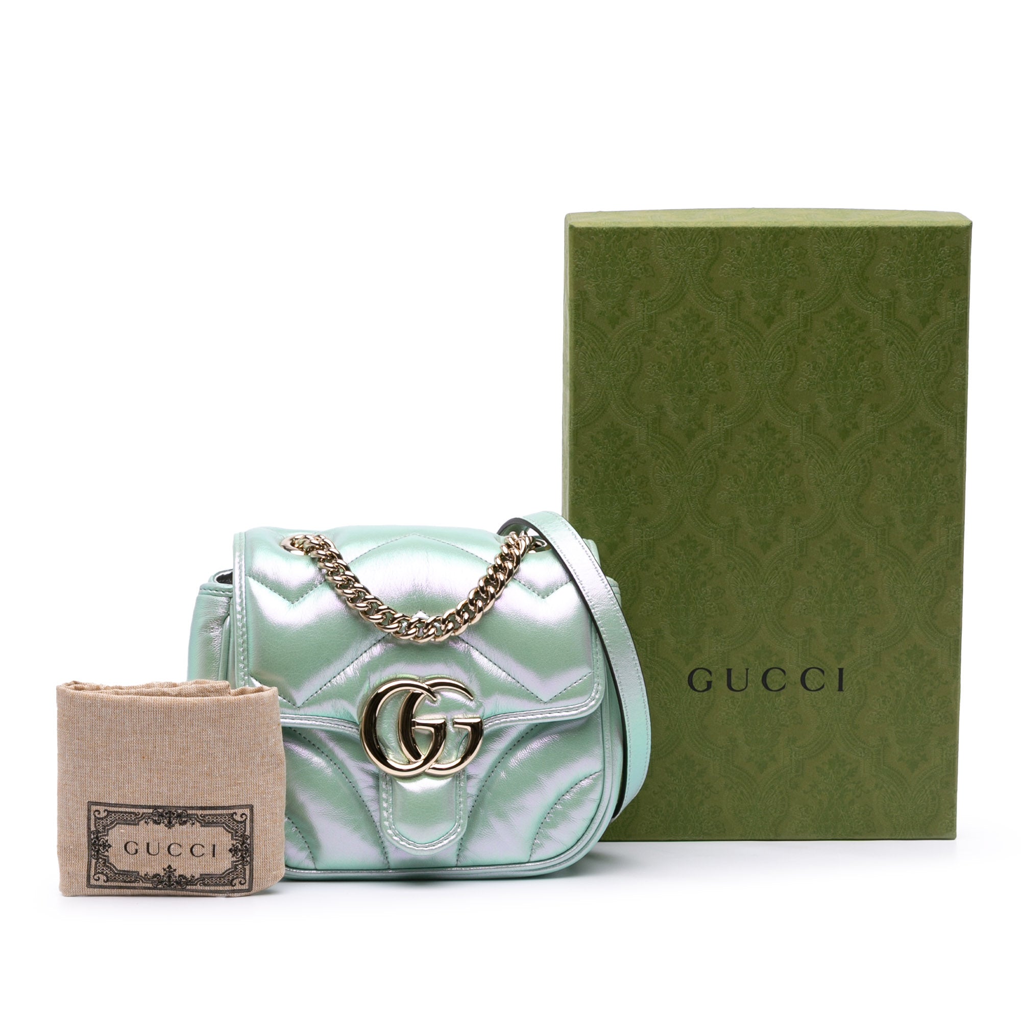 Mini GG Marmont Matelasse Iridescent Leather Flap Crossbody