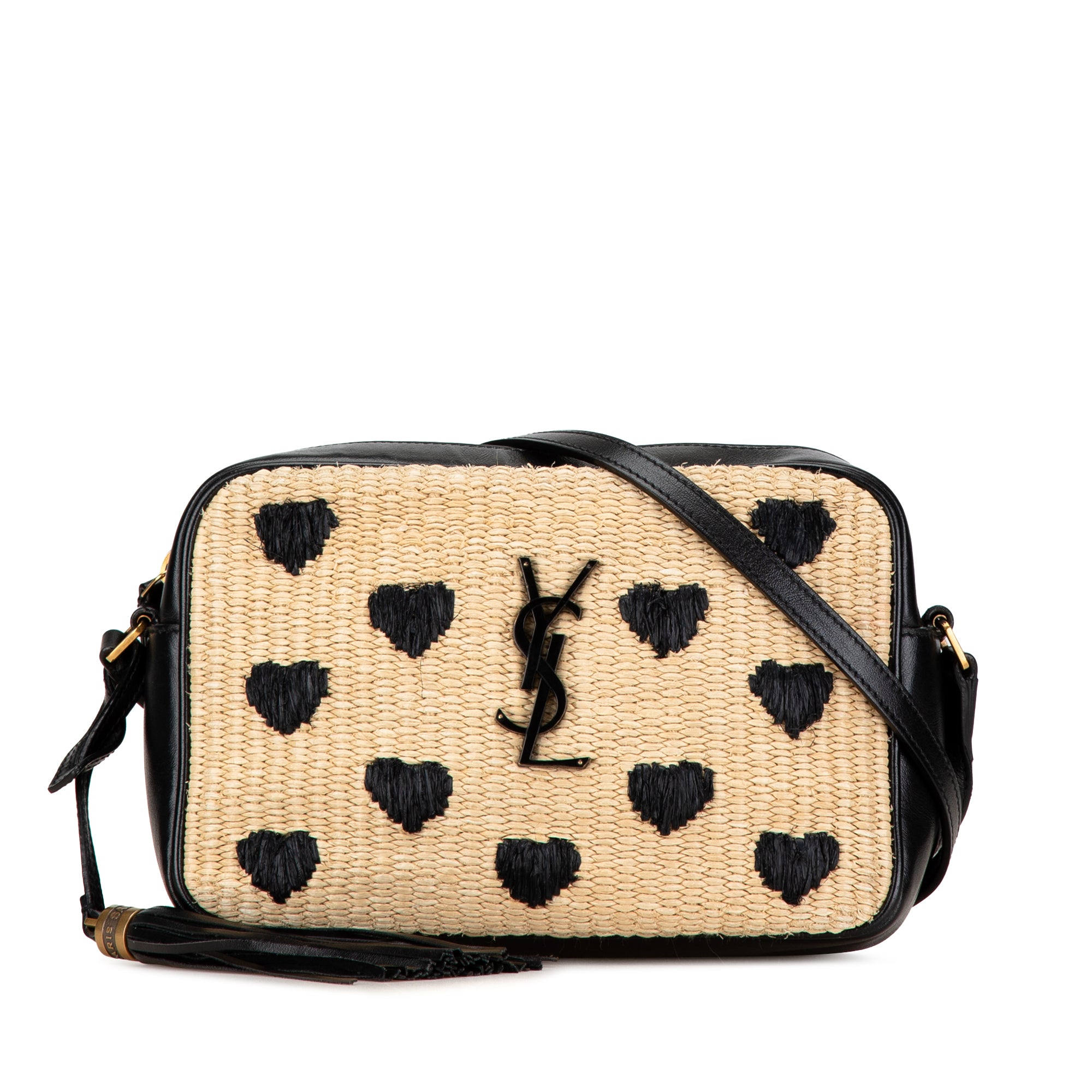 Woven Raffia Monogram Lou Heart Camera Bag