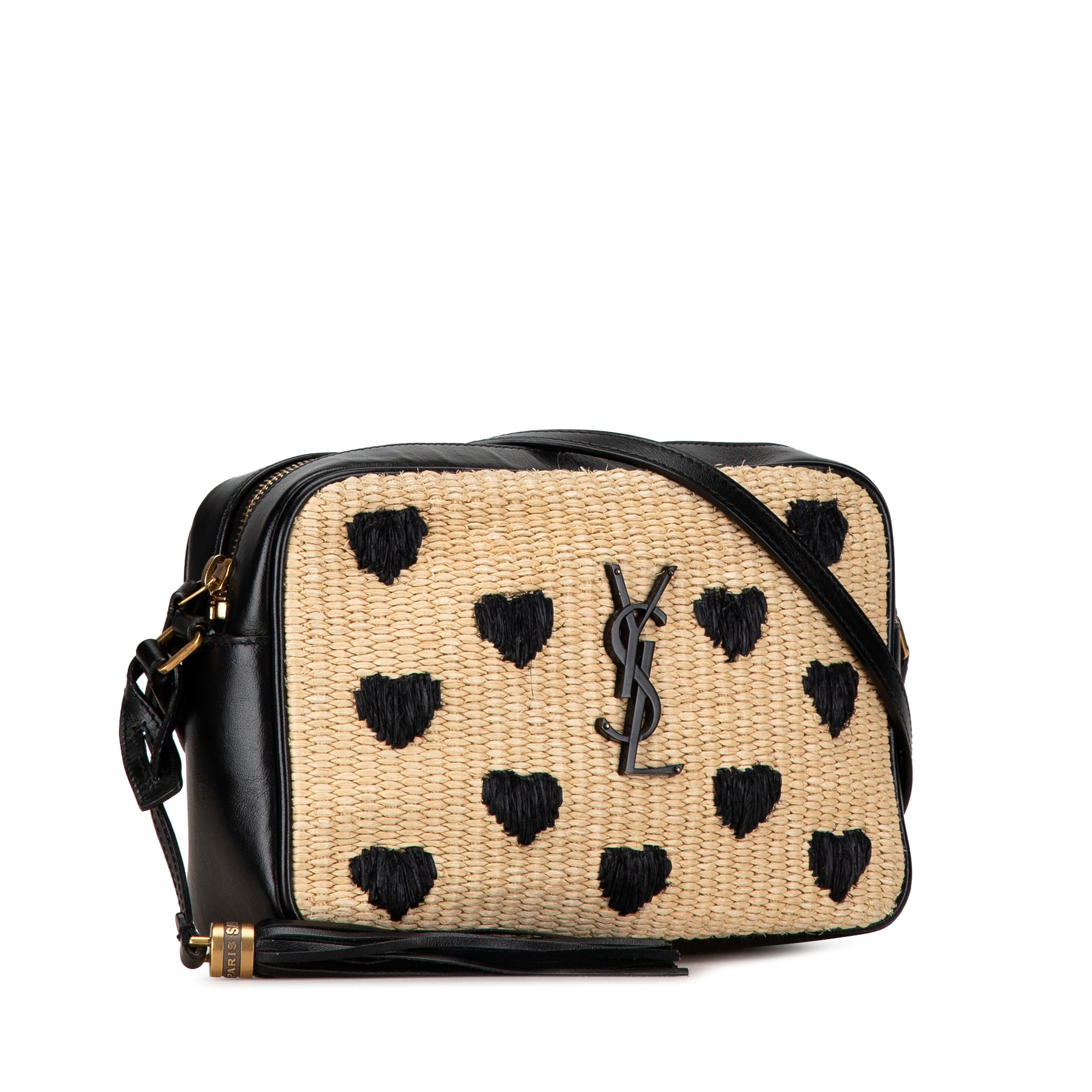 Woven Raffia Monogram Lou Heart Camera Bag