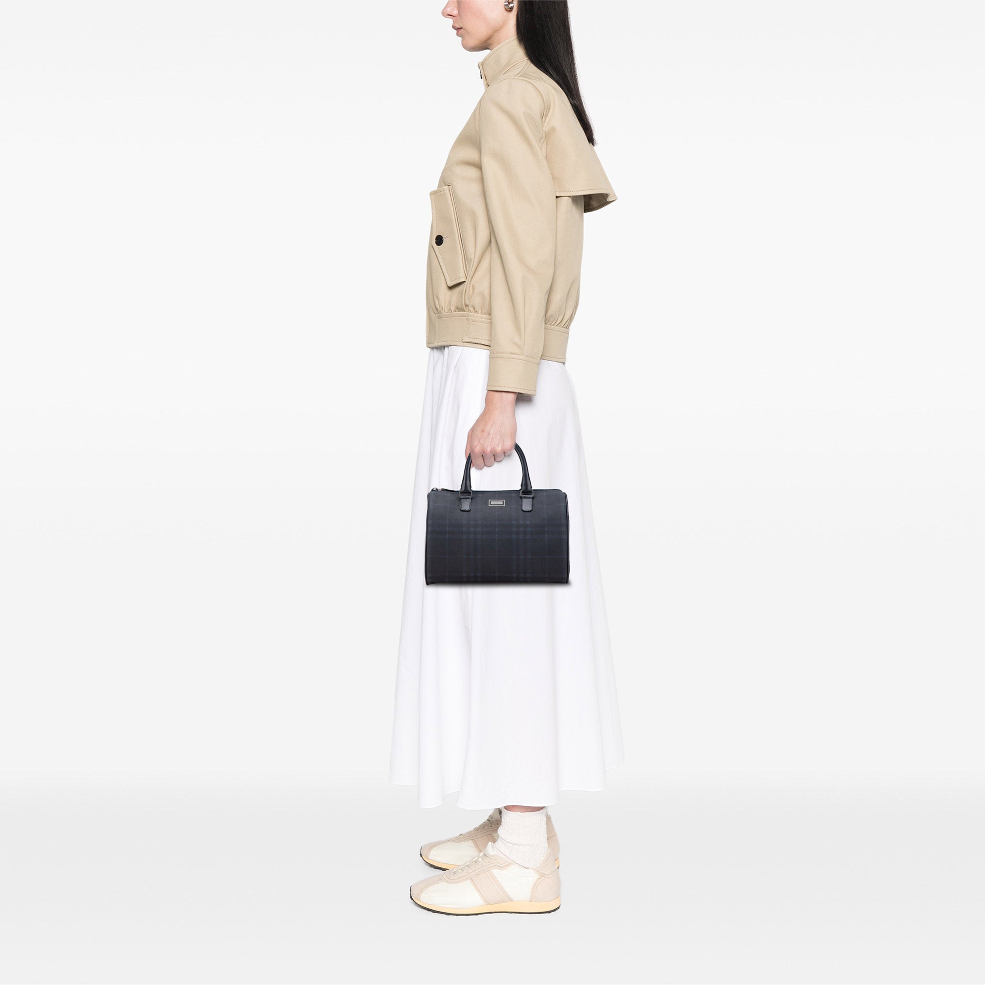 Tonal Check Canvas Boston Bag