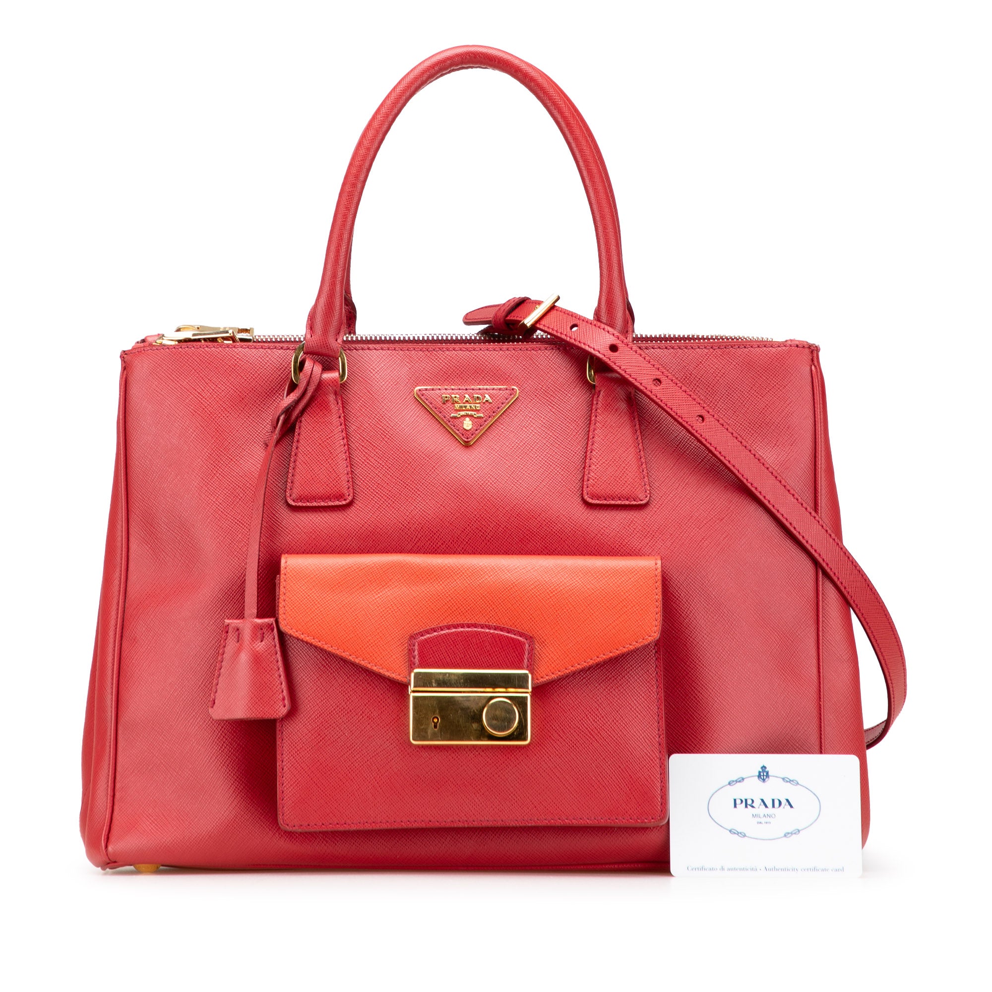 Saffiano Lux Galleria Double Zip Front Pocket Satchel