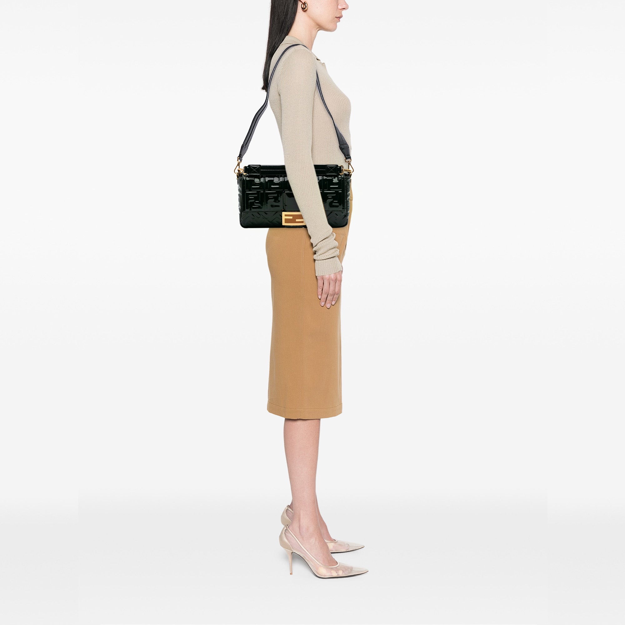 Large Zucca Embossed Patent Baguette Satchel