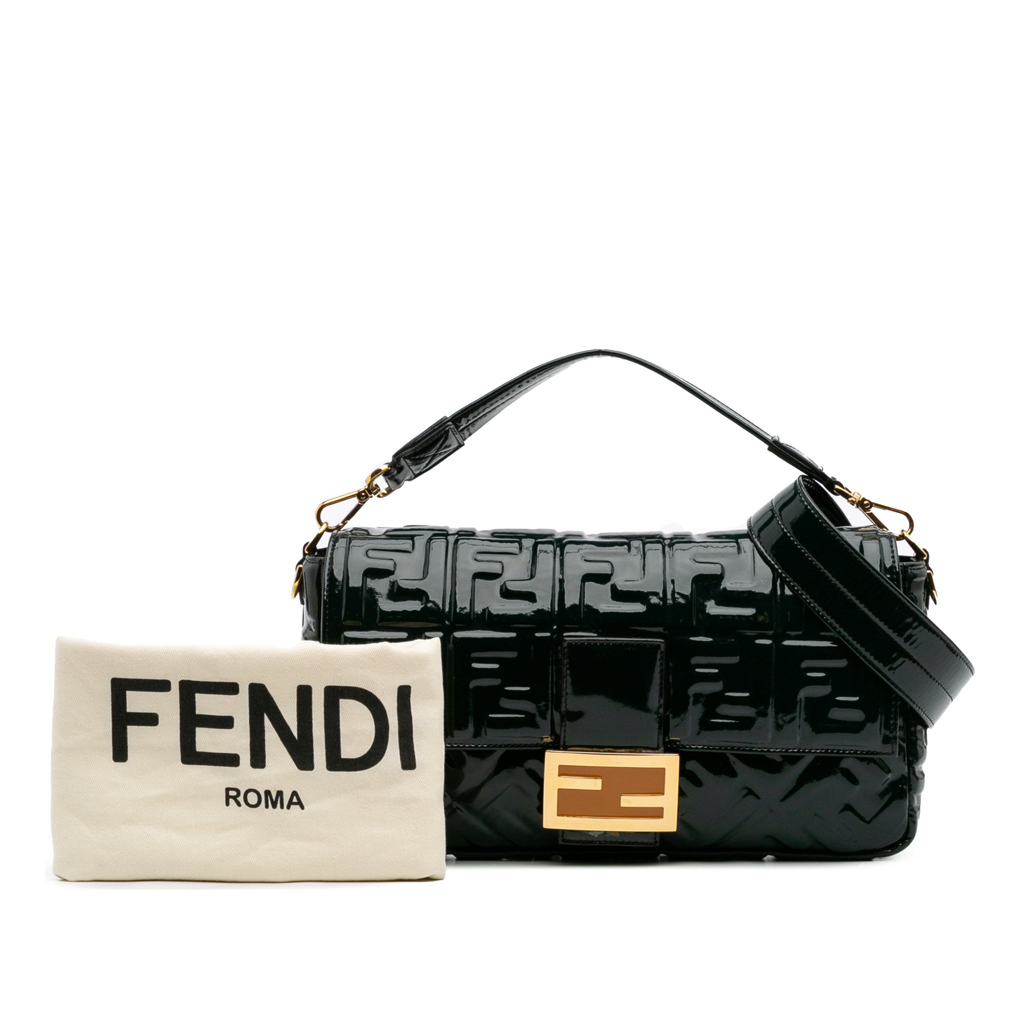 Large Zucca Embossed Patent Baguette Satchel