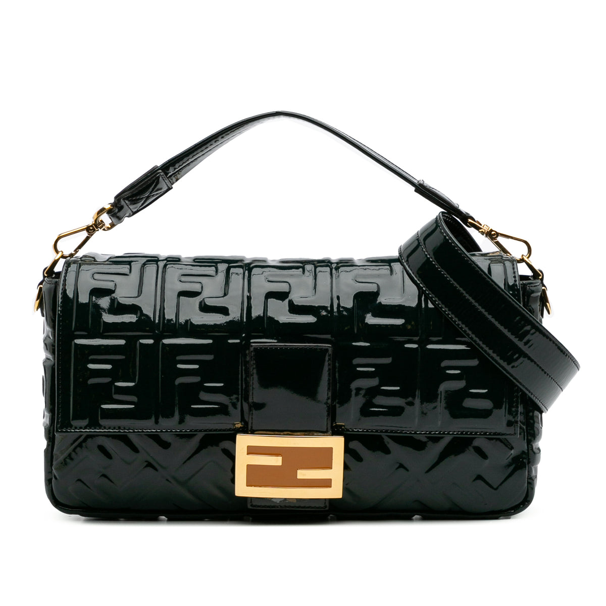 Large Zucca Embossed Patent Baguette Satchel