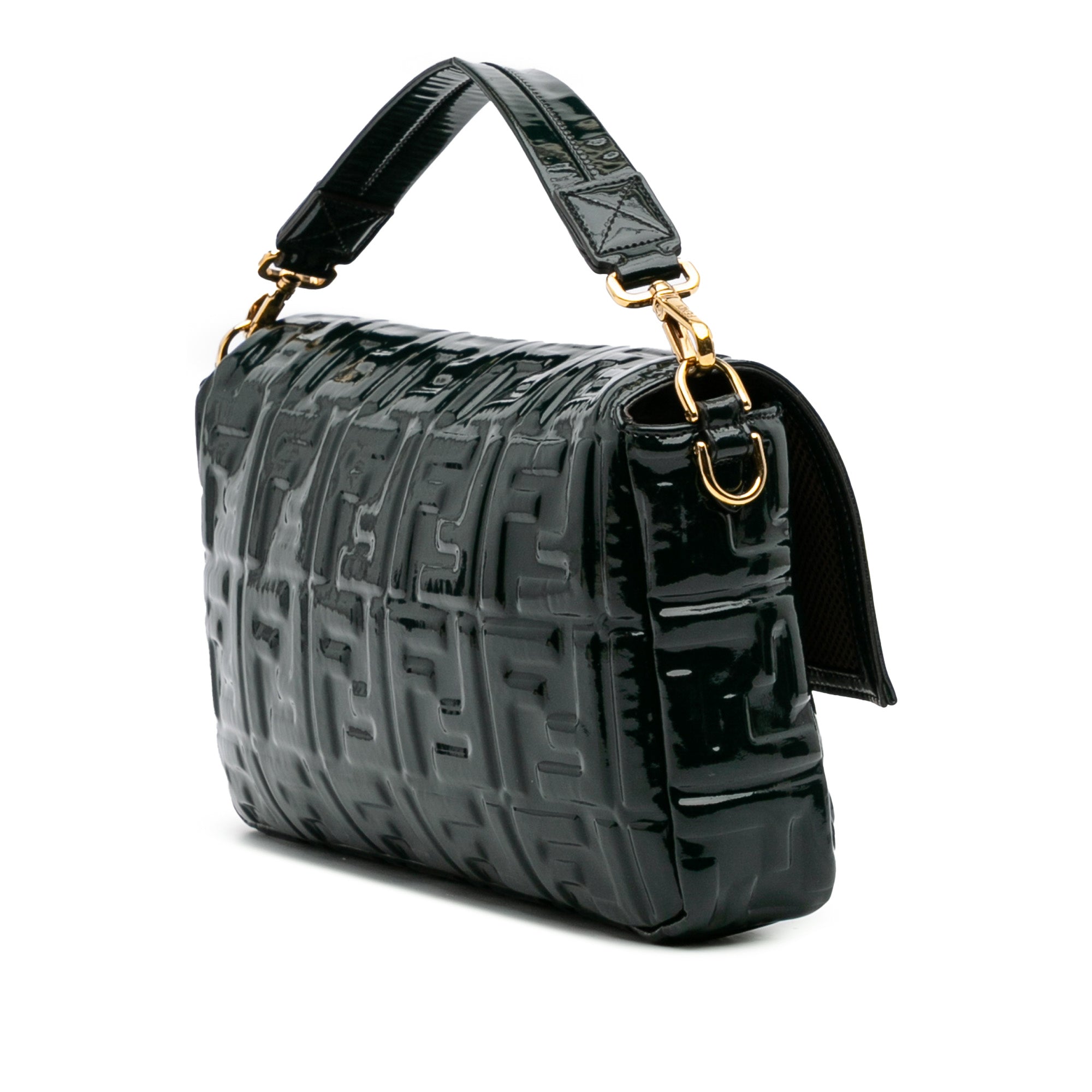 Large Zucca Embossed Patent Baguette Satchel