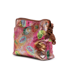 Paulas Ibiza Mini Sequined Leather Flamenco Knot Crossbody