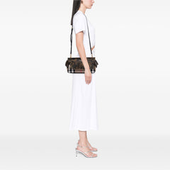 House Check Canvas and Suede Camouflage Fringe Clutch with Strap