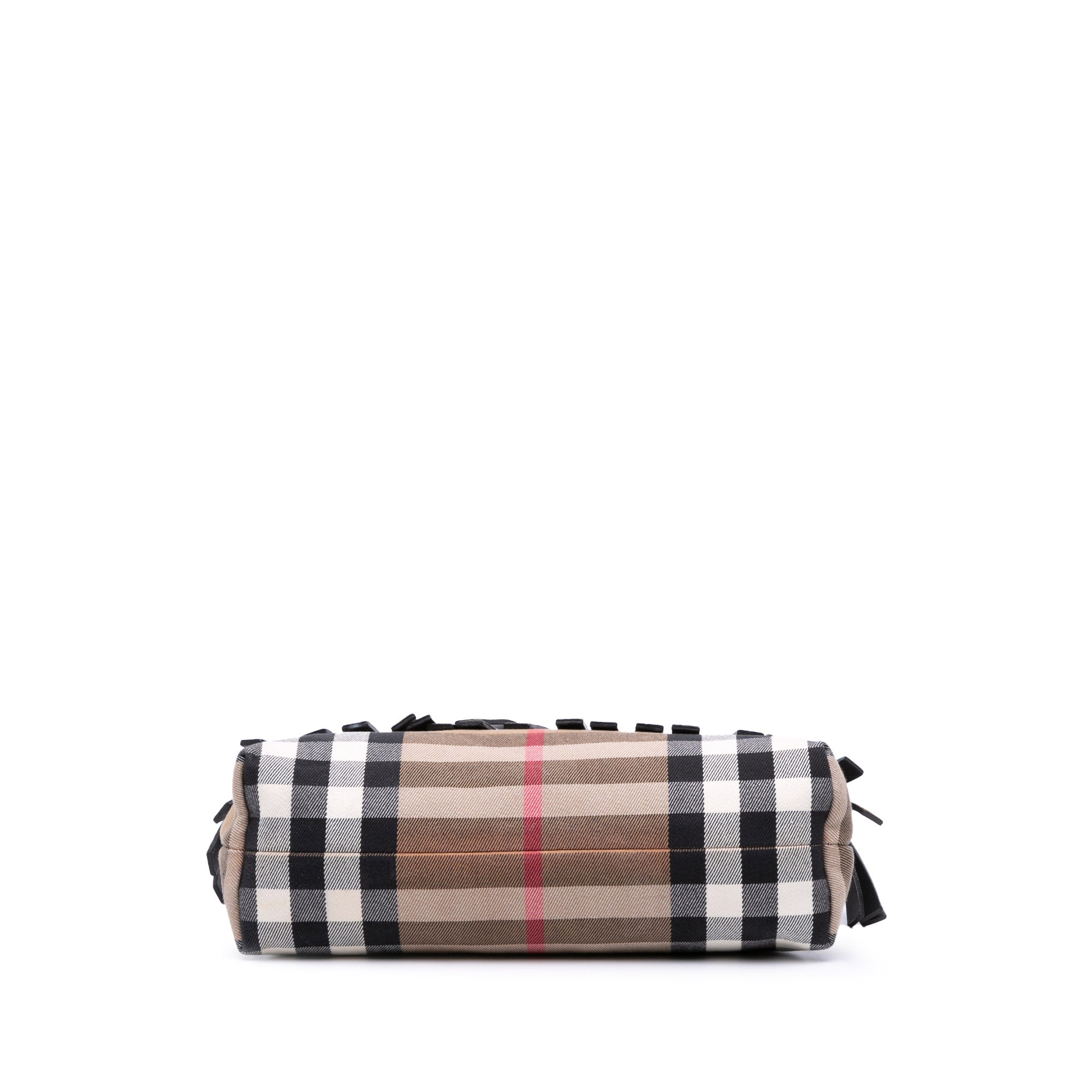 House Check Canvas and Suede Camouflage Fringe Clutch with Strap