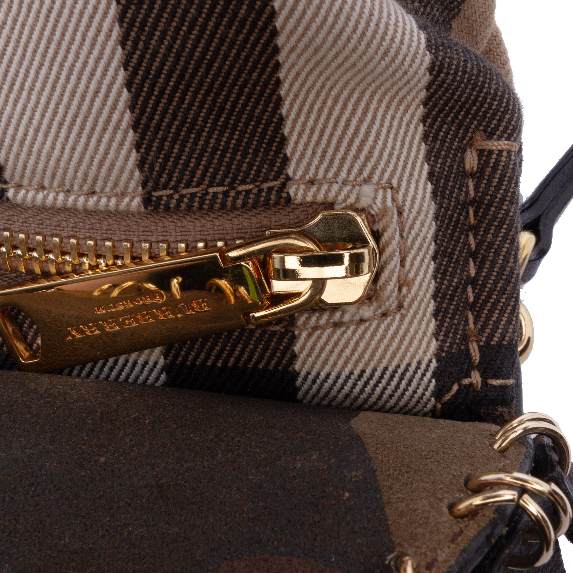 House Check Canvas and Suede Camouflage Fringe Clutch with Strap