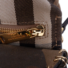 House Check Canvas and Suede Camouflage Fringe Clutch with Strap