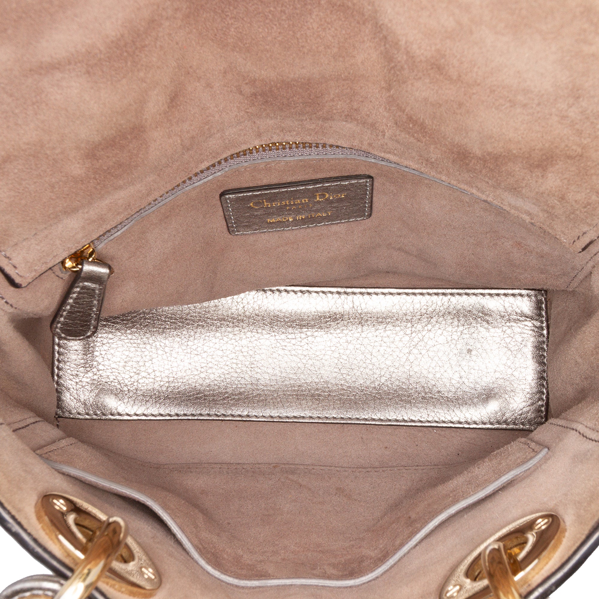 Small Metallic Grained Calfskin Cannage Supple Lady Dior