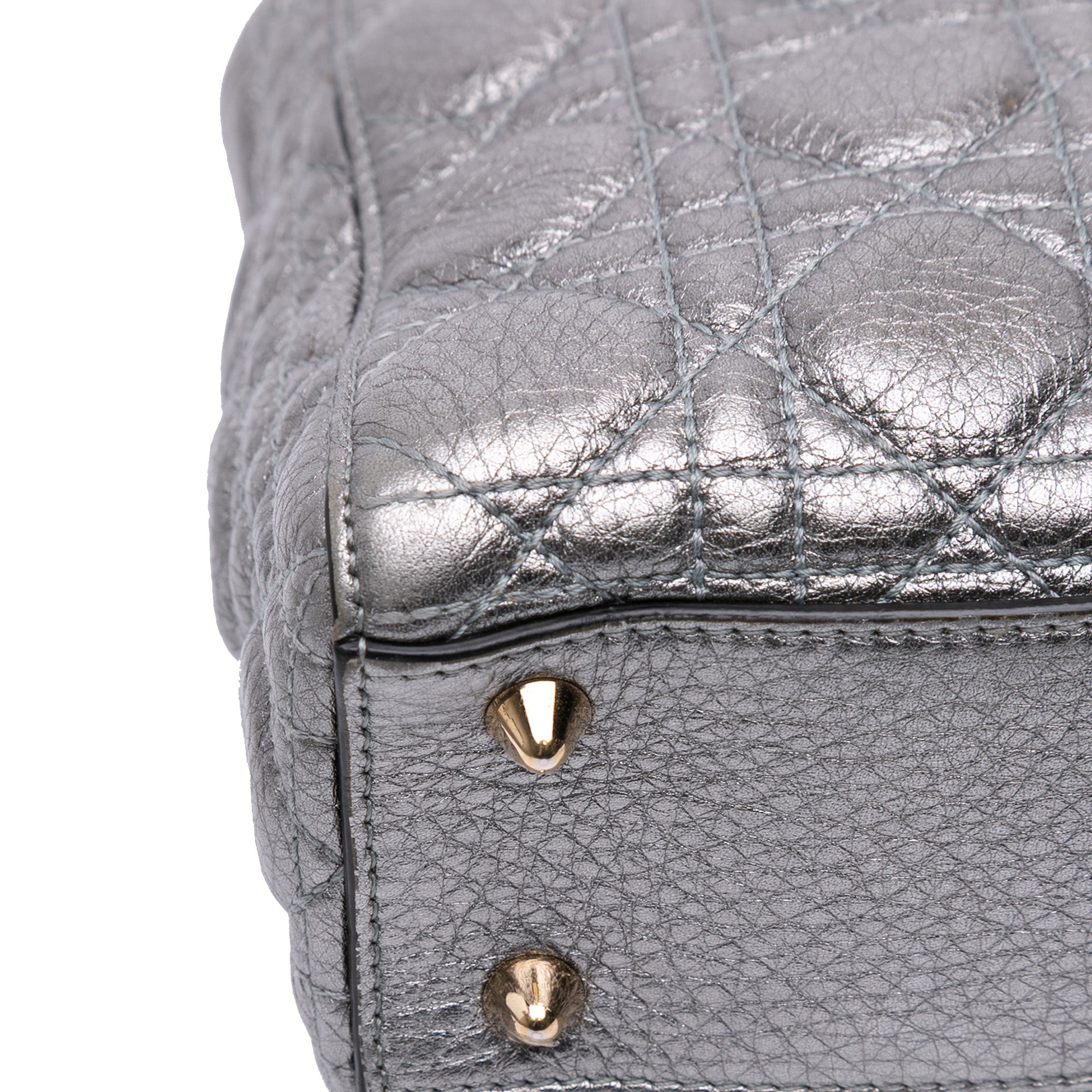 Small Metallic Grained Calfskin Cannage Supple Lady Dior