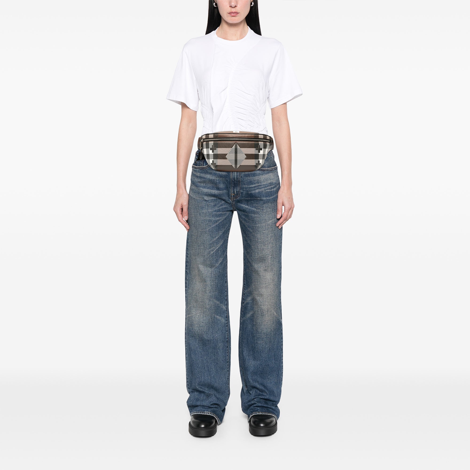 Geometric Check Coated Canvas Bum Bag