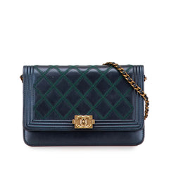 Calfskin Double Stitch Boy Wallet On Chain