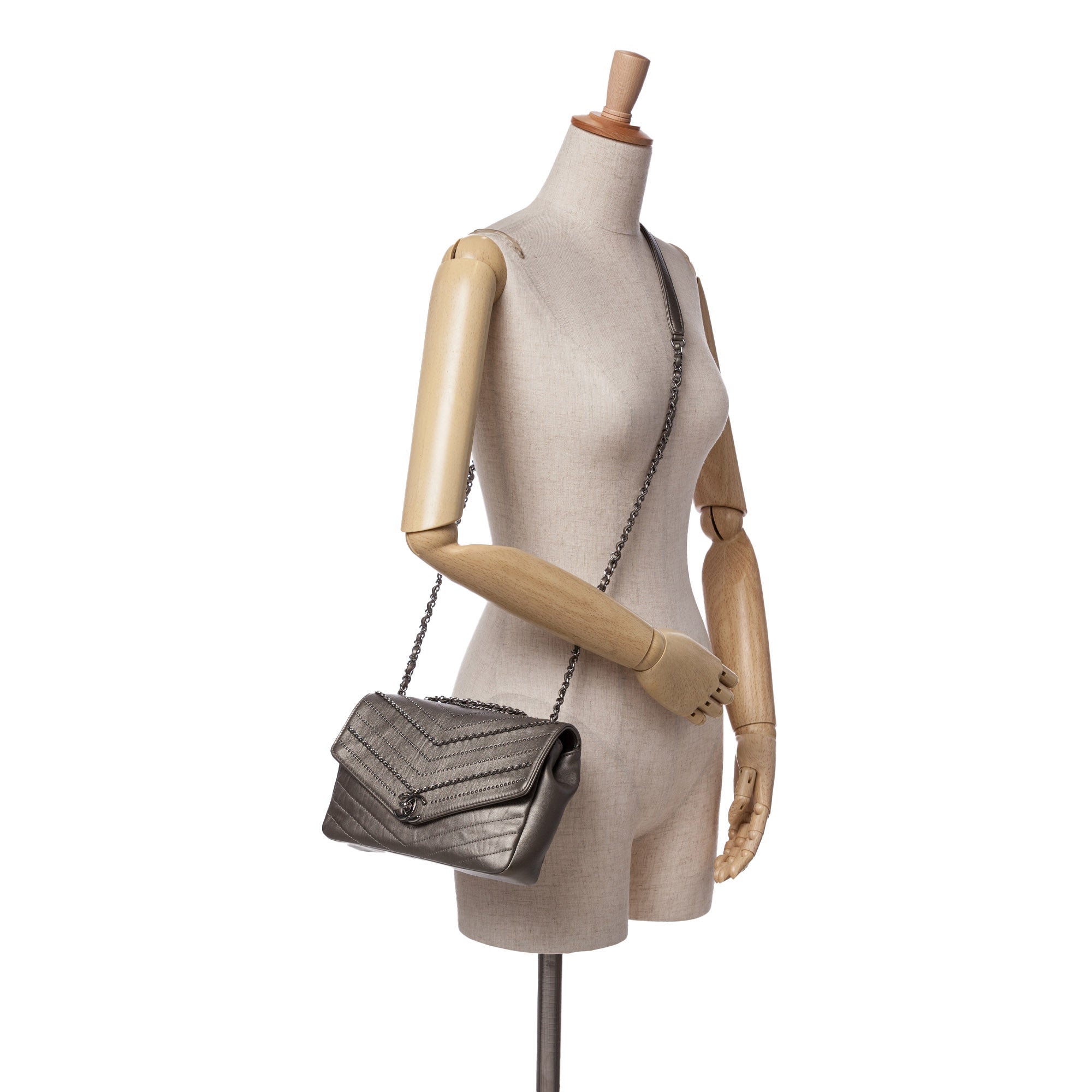 Mini Embellished Calfskin Chevron Square Envelop Flap