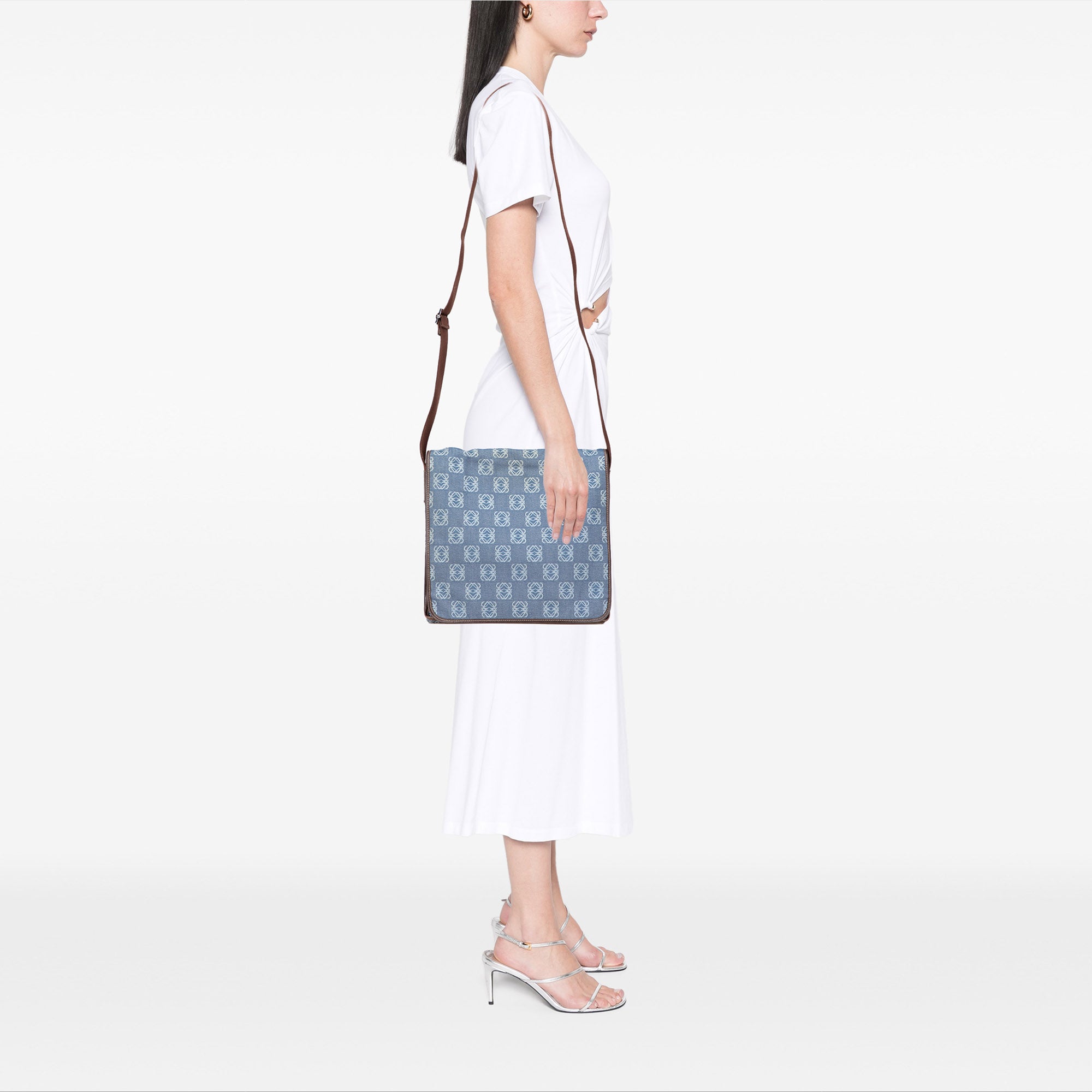 Denim Anagram Messenger Bag