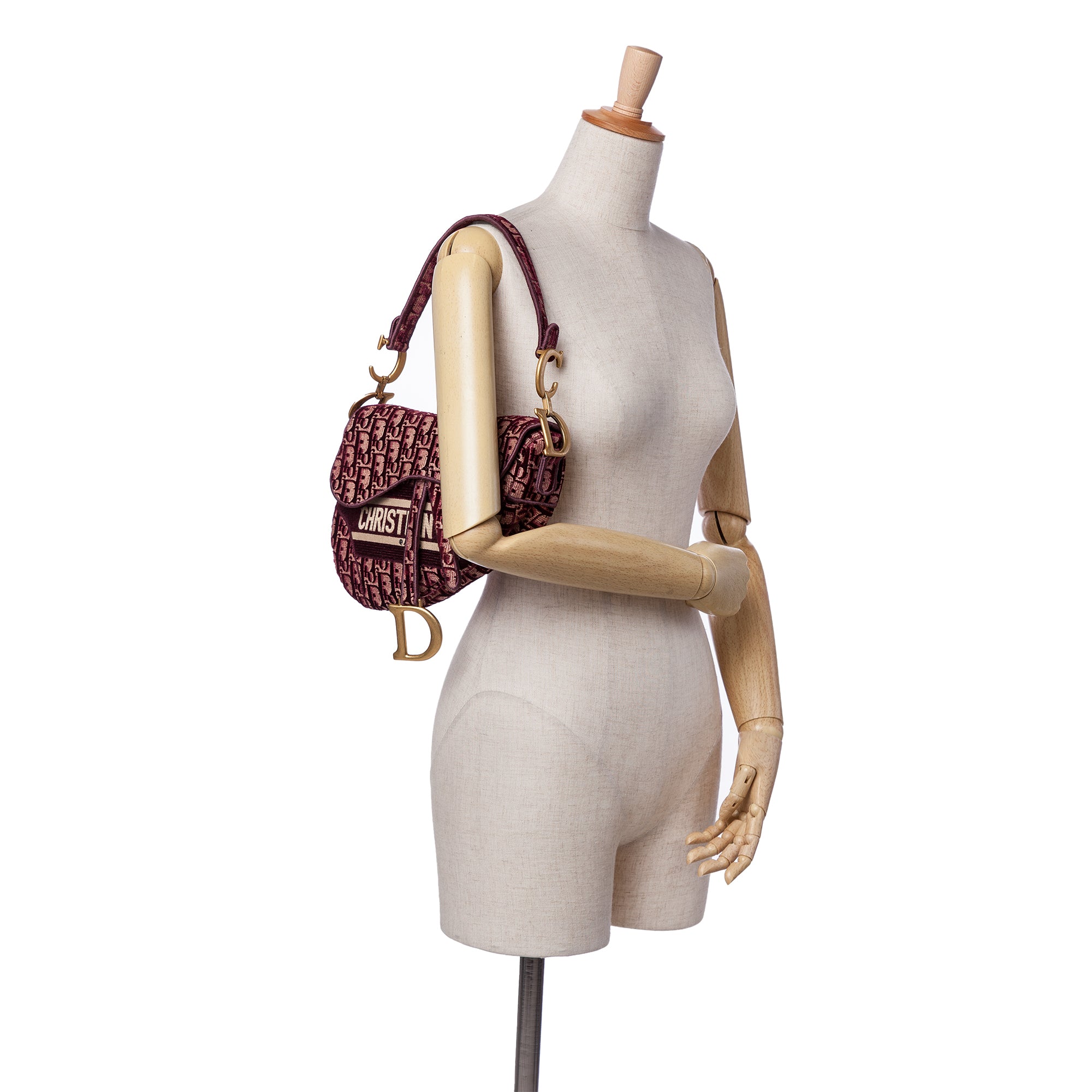 Oblique Embroidered Velvet Saddle Bag