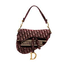 Oblique Embroidered Velvet Saddle Bag