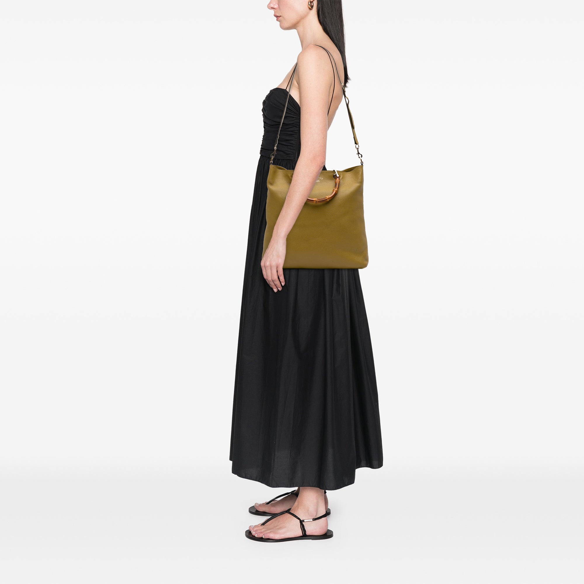 Tall Leather Bamboo Shopper Tote