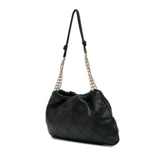 Quilted Calfskin Camellia Embroidered Patch Shoulder Bag