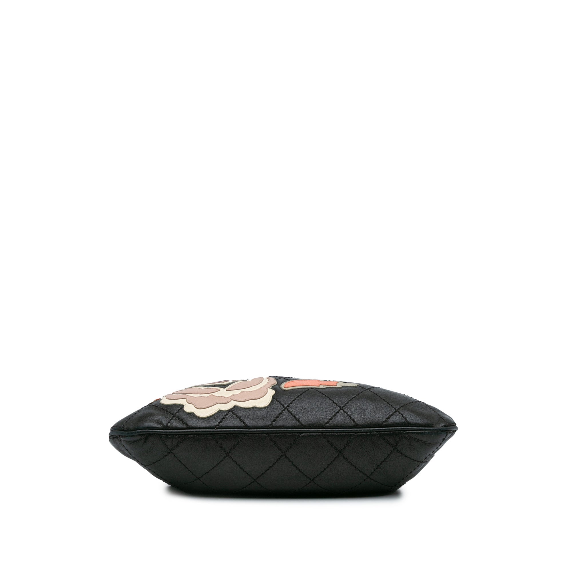 Quilted Calfskin Camellia Embroidered Patch Shoulder Bag