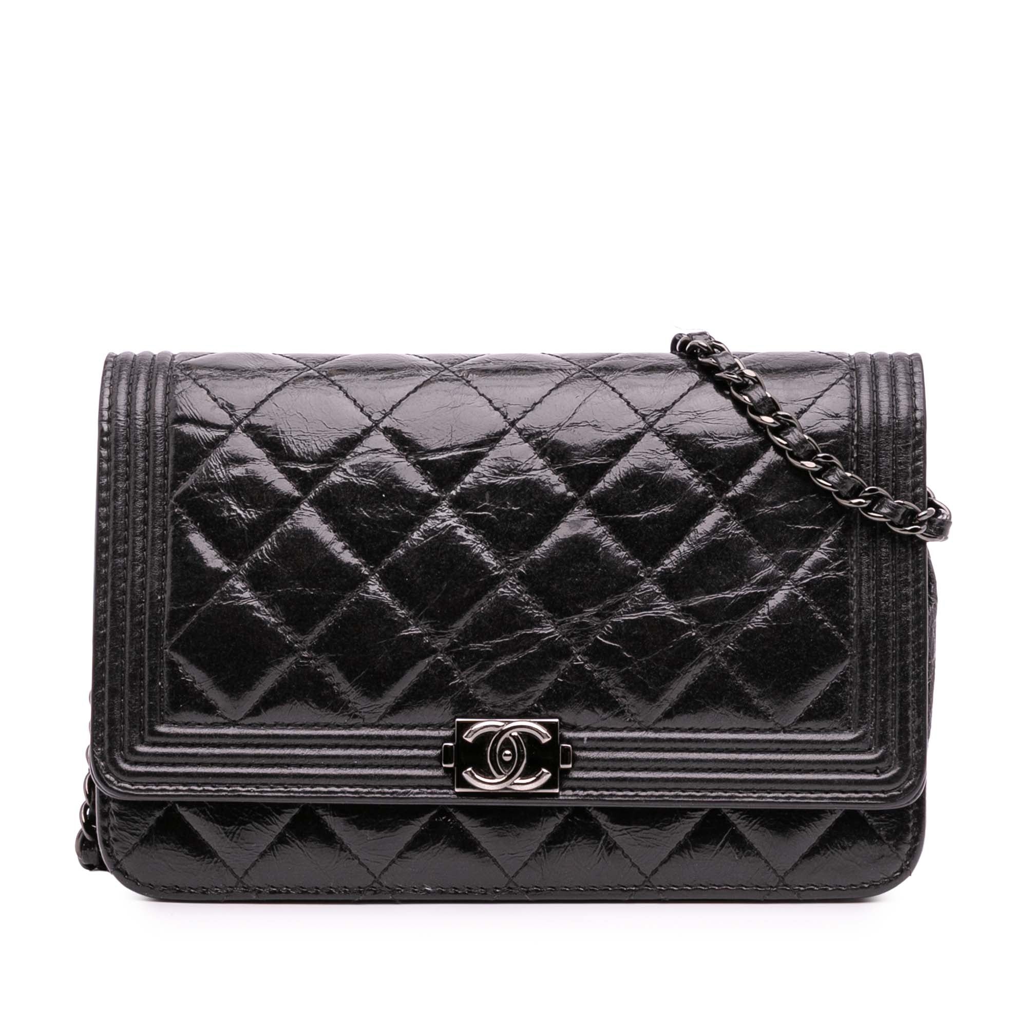 Quilted Shiny Aged Calfskin Boy Wallet On Chain
