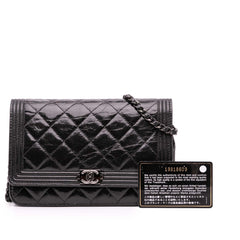 Quilted Shiny Aged Calfskin Boy Wallet On Chain