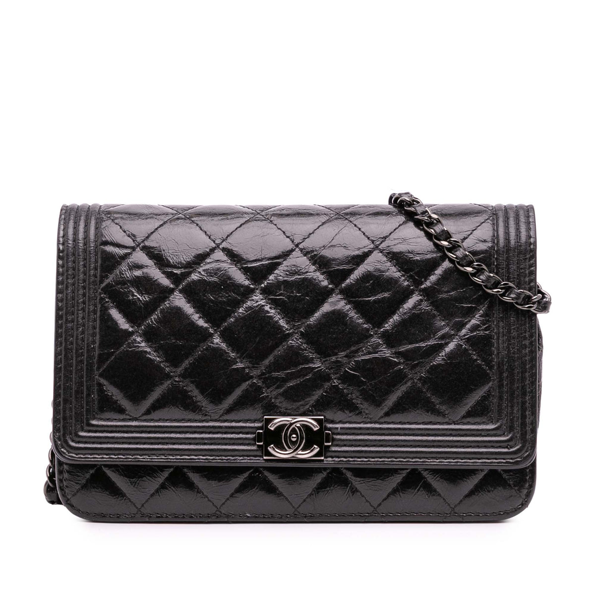 Quilted Shiny Aged Calfskin Boy Wallet On Chain