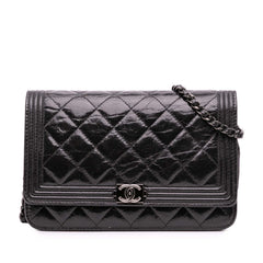 Quilted Shiny Aged Calfskin Boy Wallet On Chain